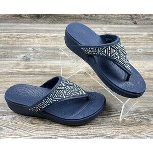 Crocs Womens Size 9 Monterey Diamante Wedge Sandals Navy Blue Slides Slip On